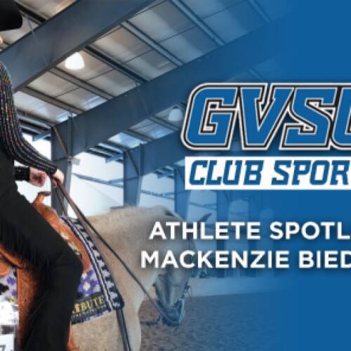 Equestrian athlete, Mackenzie Biediger, rides during competition at Albion College.